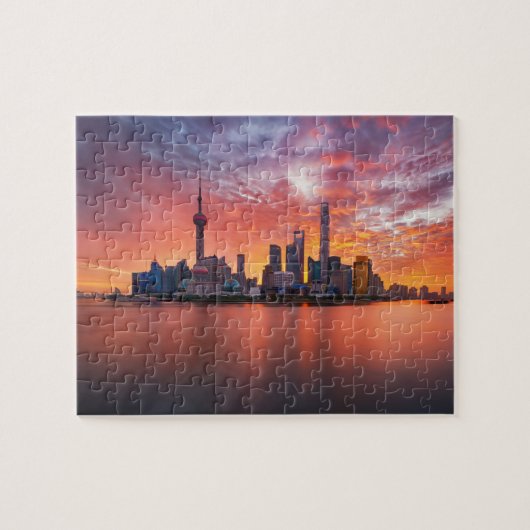 Sunset Over Shanghai Skyline Travel Cityscape Puzzle (Horizontal)