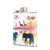 Sunset Painting African Elephant, Giraffe Flachmann (Links)