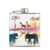 Sunset Painting African Elephant, Giraffe Flachmann (Vorderseite)