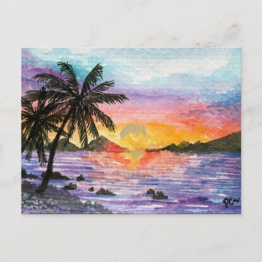 Sunset Palm Beach Postkarte (Vorderseite)