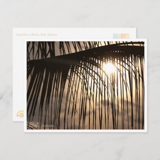 Sunset Palm Leaf, Bali Indonesia - Travel Postcard Postkarte (Vorne/Hinten)