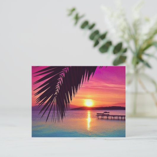 Sunset Palm Postcard Postkarte (Stehend Vorderseite)