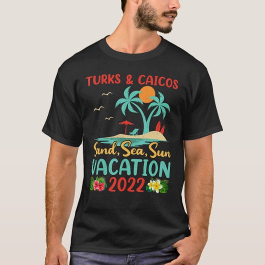 Sunset Palm Tree Beach Urlaub 2022 Turks & Caico T-Shirt (Vorderseite)