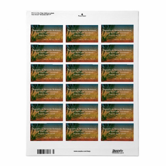Sunset Palm Tree Branch Address Labels Adressaufkleber (Vorne)