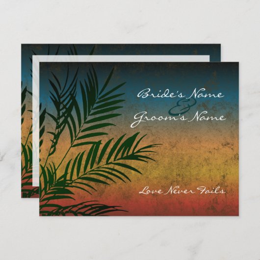 Sunset Palm Tree Branch Hochzeitseinladungen Einladung (Vorne/Hinten)