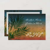 Sunset Palm Tree Branch kleine RSVP Cards (Vorne/Hinten)