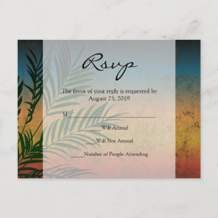 Sunset Palm Tree Branch Wedding RSVP Cards Einladungspostkarte
