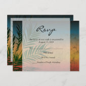 Sunset Palm Tree Branch Wedding RSVP Cards Einladungspostkarte (Vorne/Hinten)