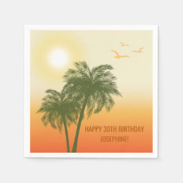 Sunset Palm Trees And Birds Tropical Birthday Serviette