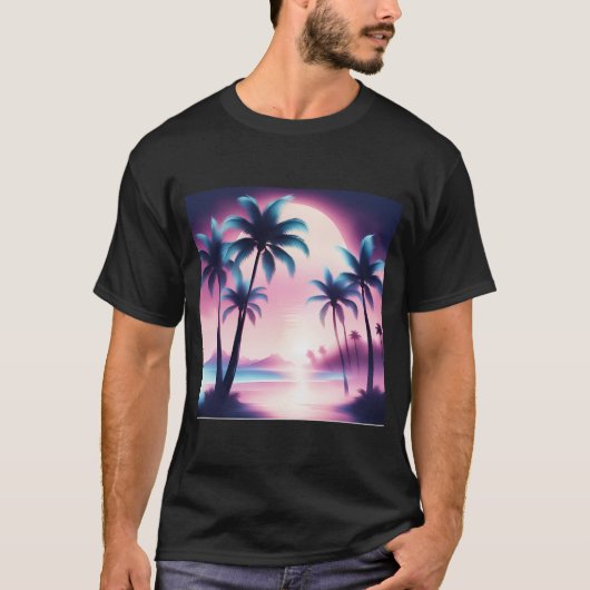 Sunset Palm Trees Ästhetik T-Shirt (Vorderseite)