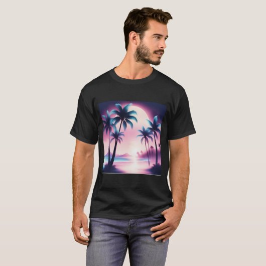 Sunset Palm Trees Ästhetik T-Shirt (Vorne ganz)