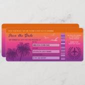 Sunset Palm Trees Imitate Boarding Save the Date P Einladung (Vorne/Hinten)