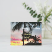 Sunset Palms Save the Date Postkarte (Stehend Vorderseite)