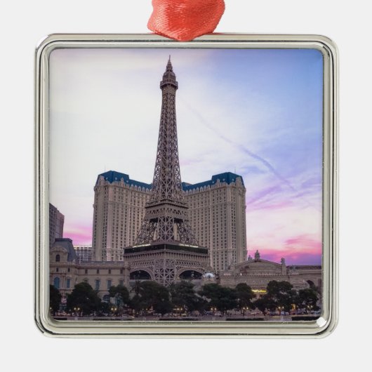 Sunset Paris Las Vegas Tour Eiffel Fake Silbernes Ornament (Vorne)