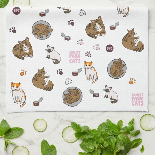 Sunset Park Cats | Kitchen Towel | Tea Towel Geschirrtuch (Gefaltet)