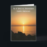 Sunset Personalisiert Grandson Geburtstag Karte<br><div class="desc">Grußkarte Ozean Sonnenuntergang Enkel Geburtstagskarte. Passen Sie diese Geburtstagskarte mit jedem beliebigen Text an und lassen Sie sie dann ausdrucken und an Sie senden oder laden Sie sie sofort auf Ihr Mobiltelefon herunter. Wenn Sie Hilfe bei der Anpassung benötigen, kontaktieren Sie uns über den Link auf dieser Seite. Meeresfotografie personalisierte...</div>