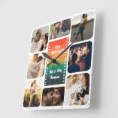 Sunset Photo Collage Mr and Mrs Custom Anniversary Quadratische Wanduhr (Winkel)