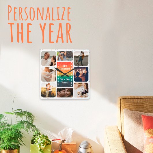 Sunset Photo Collage Mr and Mrs Custom Anniversary Quadratische Wanduhr