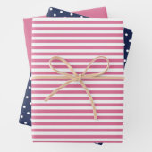 Sunset Pink und Navy Blue Stripe Polka Dot Schlich Geschenkpapier Set (Beispiel)