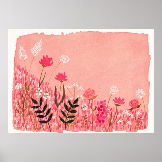 Sunset Pink Wild Field Artist Aquarellmalerei Poster (Vorne)
