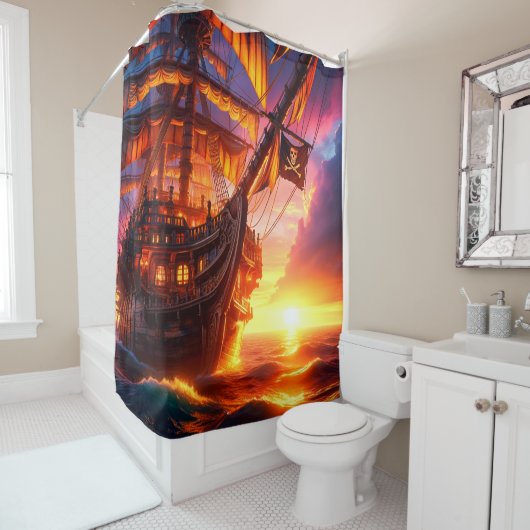 Sunset Pirate Ship Duschvorhang (Beispiel)
