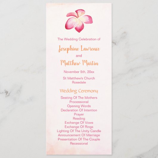 Sunset Plumeria Hochzeitsprogramme Programm (Vorderseite)