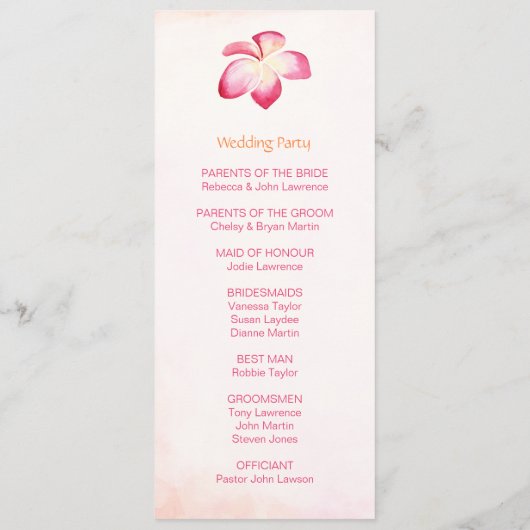 Sunset Plumeria Hochzeitsprogramme Programm (Rückseite)