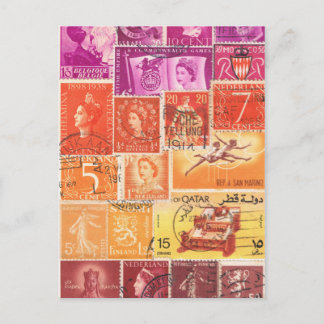 Sunset Postcard, Postage Briefmarke Art Collage Postkarte