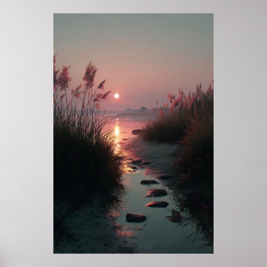 Sunset Reeds Stream Coastal Path Glow Poster (Vorne)