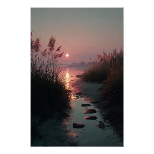 Sunset Reeds Stream Coastal Path Glow Poster (Vorderseite)