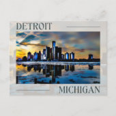 Sunset Reflections: Detroit Skyline Postcard Postkarte (Vorderseite)