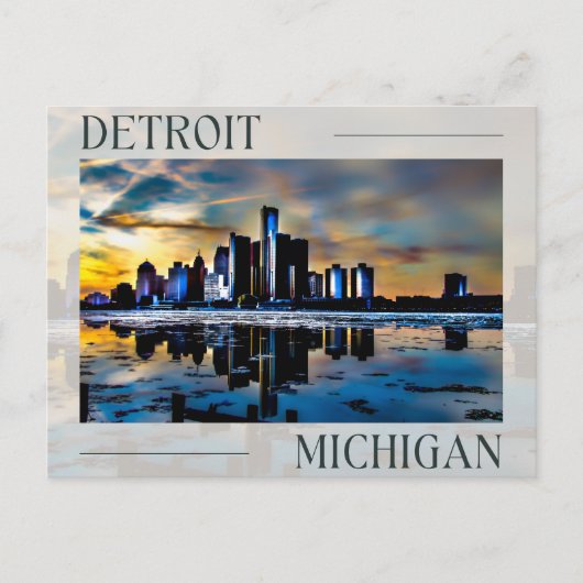 Sunset Reflections: Detroit Skyline Postcard Postkarte (Vorderseite)