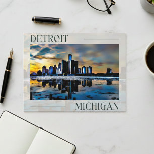 Sunset Reflections: Detroit Skyline Postcard Postkarte