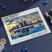 Sunset Reflections: Detroit Skyline Postcard Postkarte
