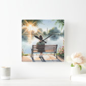 Sunset Reflections Lake Scene Quadratische Wanduhr (Zuhause)