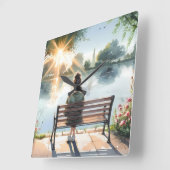 Sunset Reflections Lake Scene Quadratische Wanduhr (Winkel)