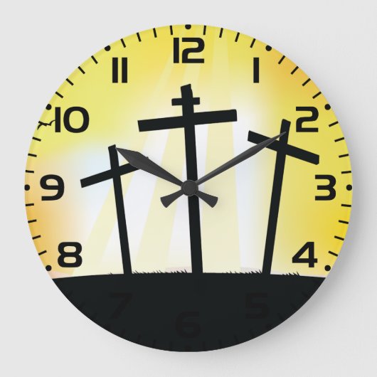 Sunset Religious Crosses Große Wanduhr (Vorderseite)