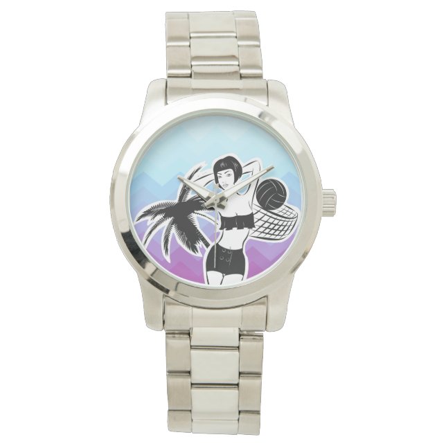 Sunset Resort Zickzack Print Armbanduhr (Vorderseite)