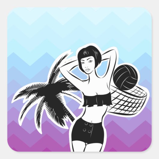 Sunset Resort Zickzack Print Quadratischer Aufkleber (Vorderseite)