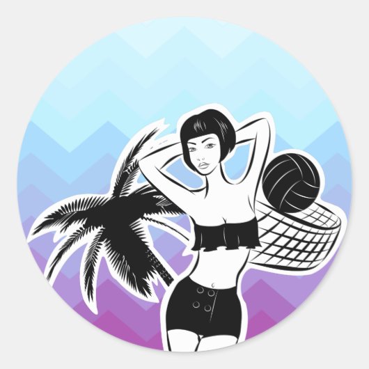 Sunset Resort Zickzack Print Runder Aufkleber (Vorderseite)