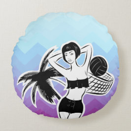 Sunset Resort Zickzack Print Rundes Kissen