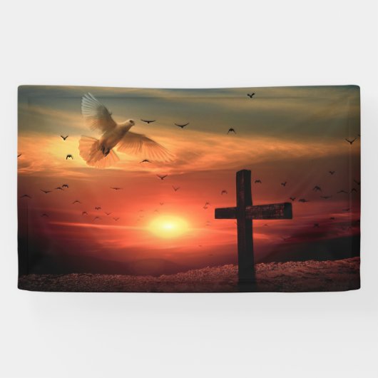 Sunset Resurrecrecrecrection Dove and Cross Banner (Horizontal)