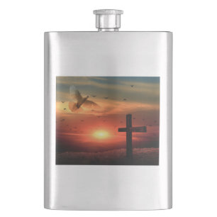 Sunset Resurrecrecrecrection Dove and Cross Flachmann