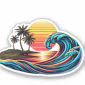 Sunset Retro Surf Wave- Aufkleber (Vorderseite)