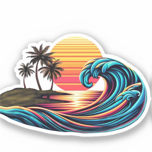 Sunset Retro Surf Wave- Aufkleber (Vorderseite)