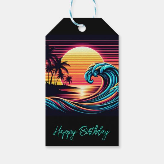 Sunset Retro Surf Wave- Geschenkanhänger (Vorderseite)