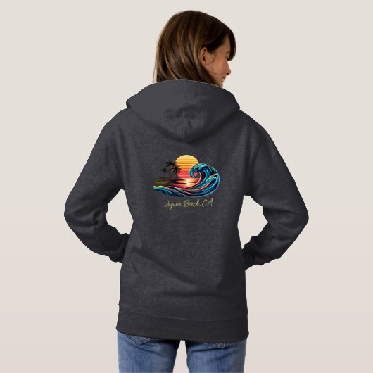 Sunset Retro Surf Wave Hoodie (Schwarz voll)