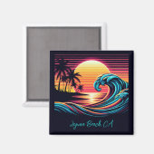 Sunset Retro Surf Wave Magnet (Vorderseite/Rückseite)