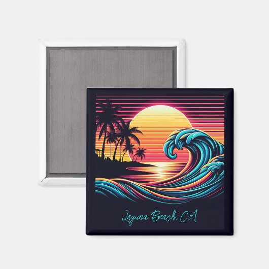 Sunset Retro Surf Wave Magnet (Vorderseite/Rückseite)