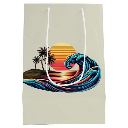 Sunset Retro Surf Wave Mittlere Geschenktüte (Rückseite)